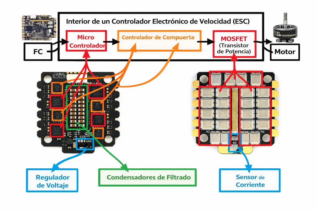 Diagrama de componentes internos del ESC